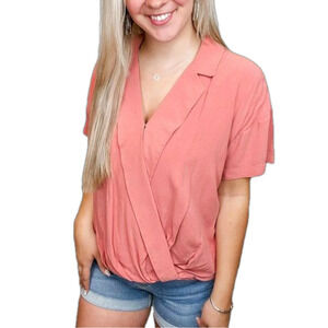 Heyson NWT Dusty Rose Linen Blend Faux Wrap Top Size Small